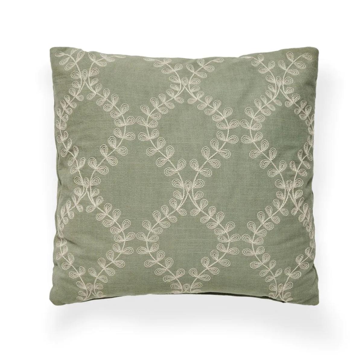 Floral Embroidered Cushion, Sage – image 2