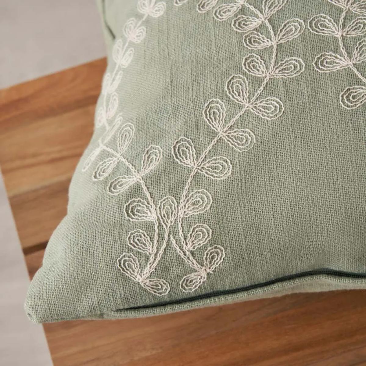 Floral Embroidered Cushion, Sage – image 4