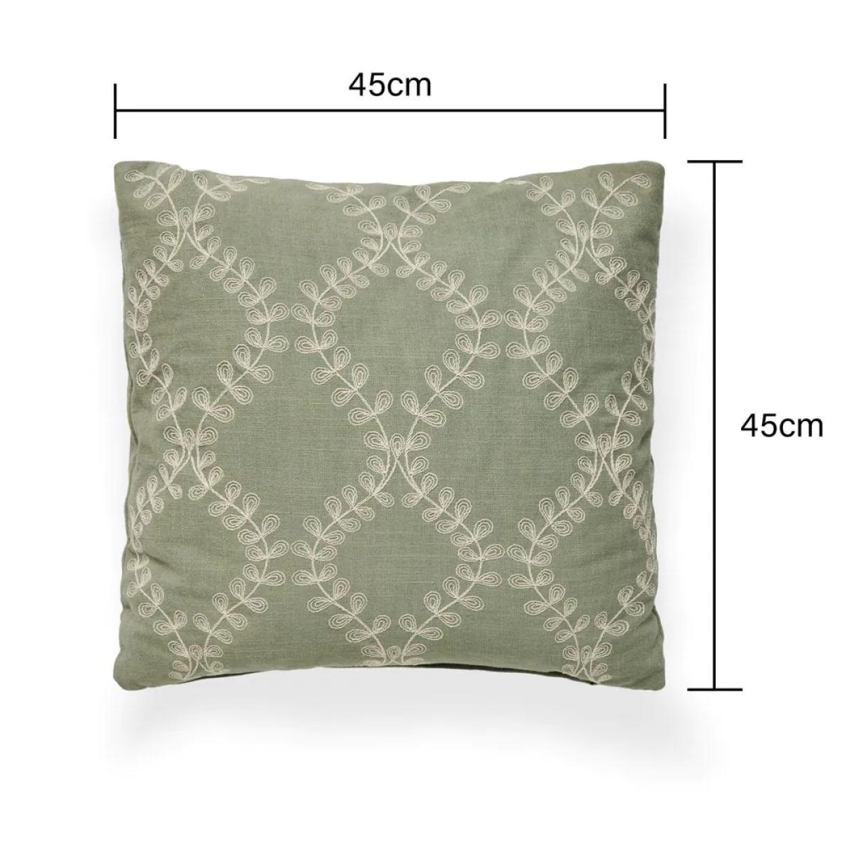 Floral Embroidered Cushion, Sage – image 5