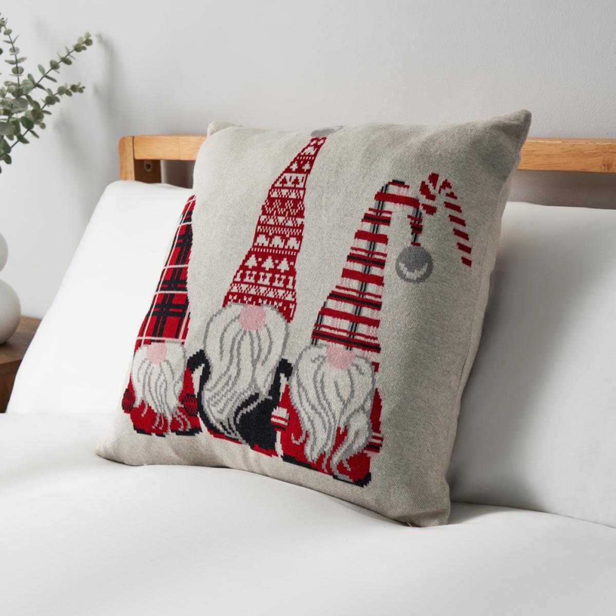 3 Gonks Christmas Cushion, Natural – image 1
