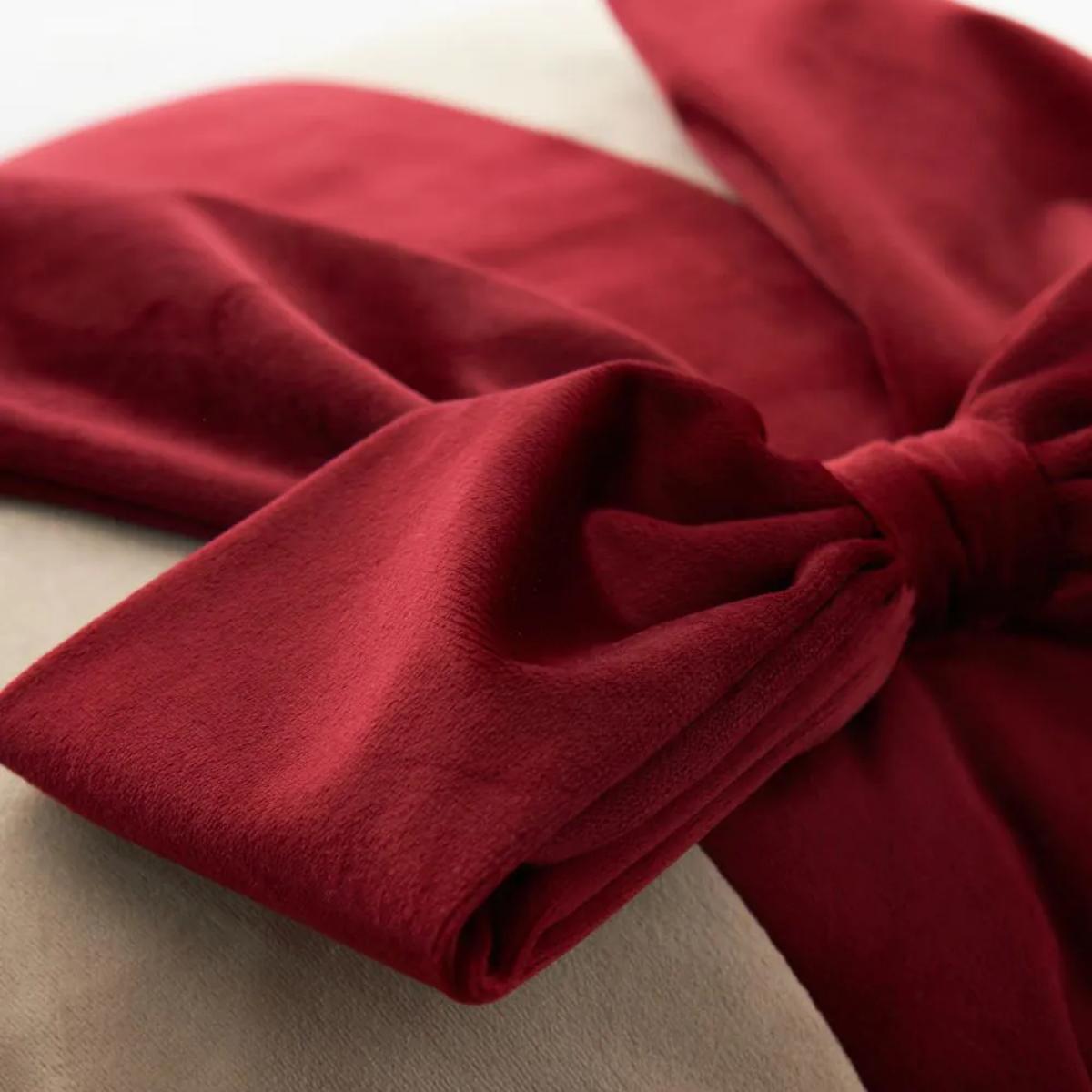 Velvet Bow Gift Wrap Cushion, Red and Natural – image 3