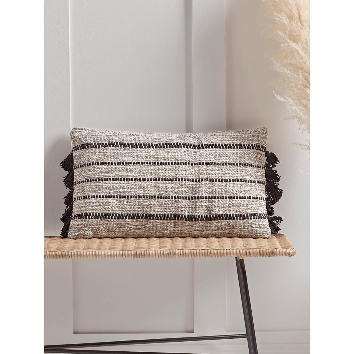 NEW Woven Striped Tasseled Cushion – image 1