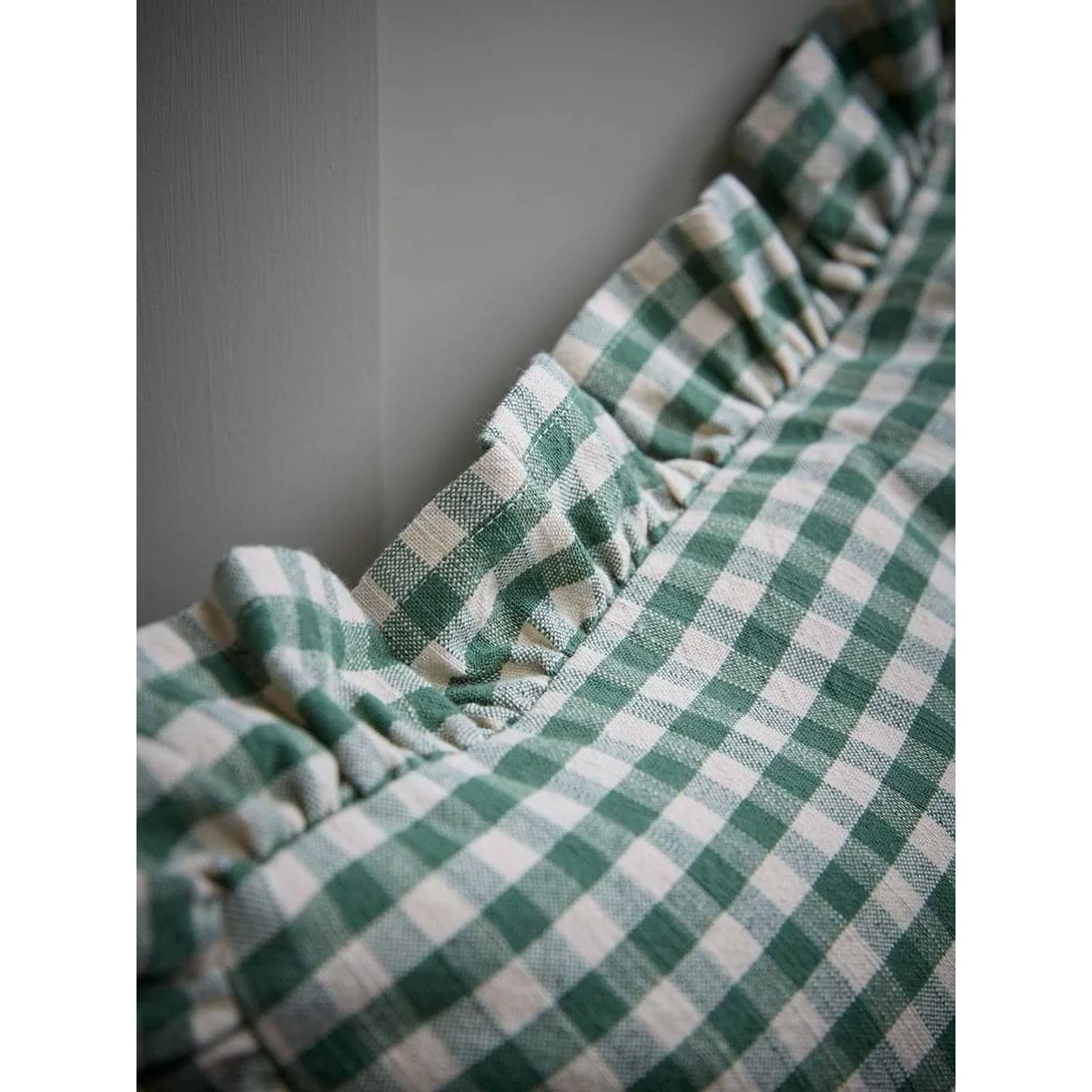 Gingham Ruffle Square Cushion -Green – image 2