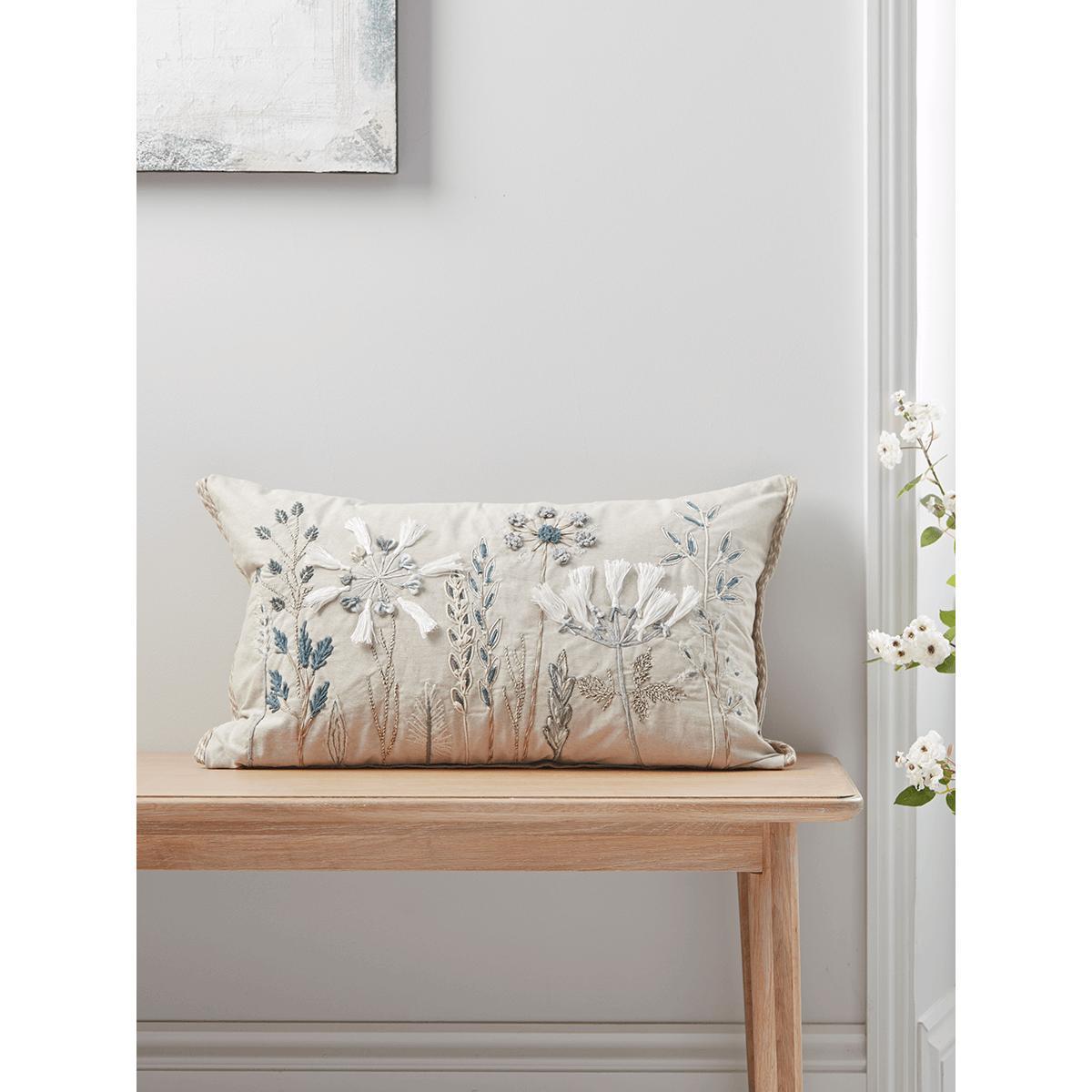 Embroidered Flowers Cushion – image 1