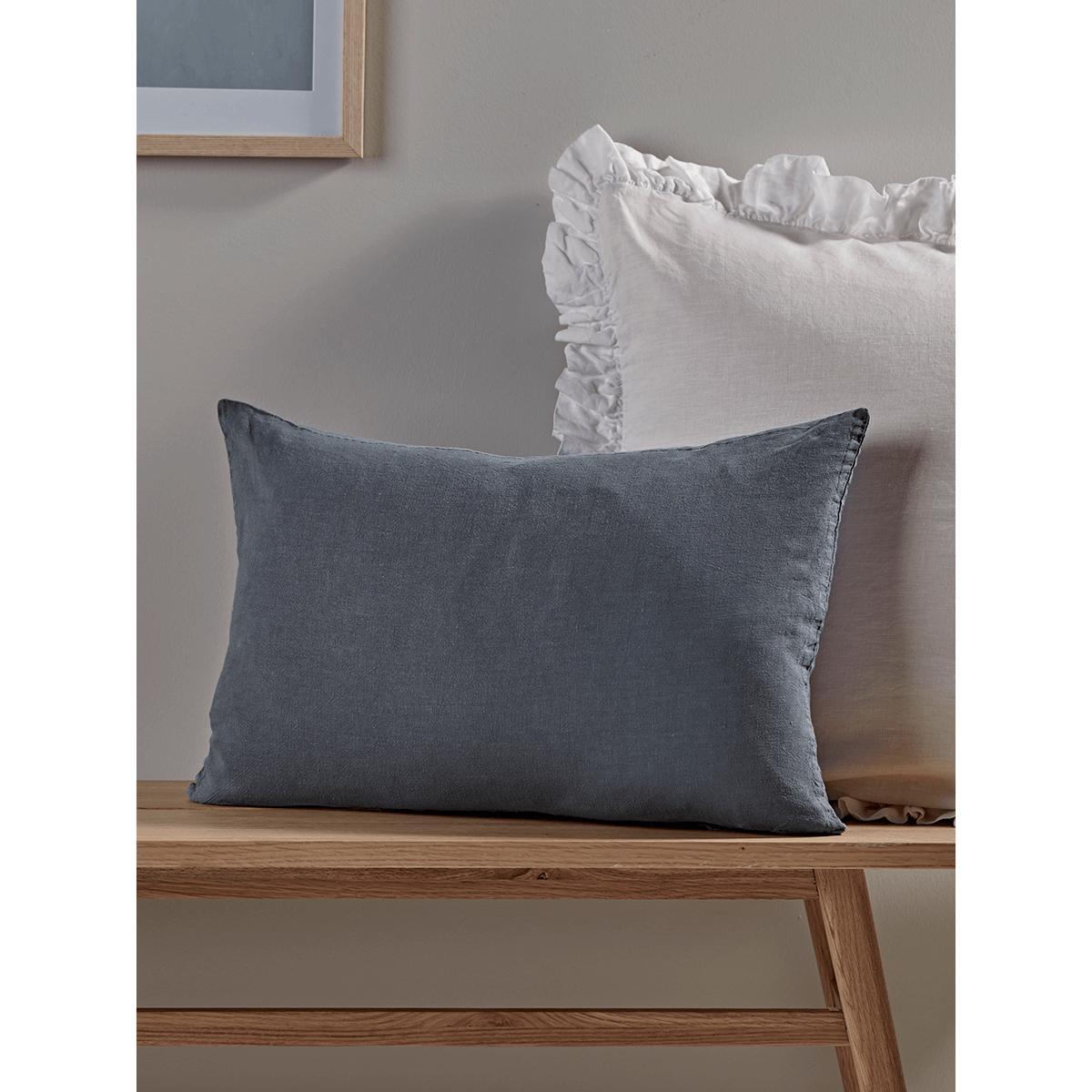 Washed Linen Rectangular Cushion - Soft Indigo – image 1