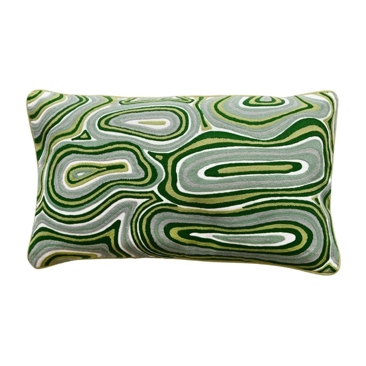 Retro Swirls Print Cotton Cushion, Green