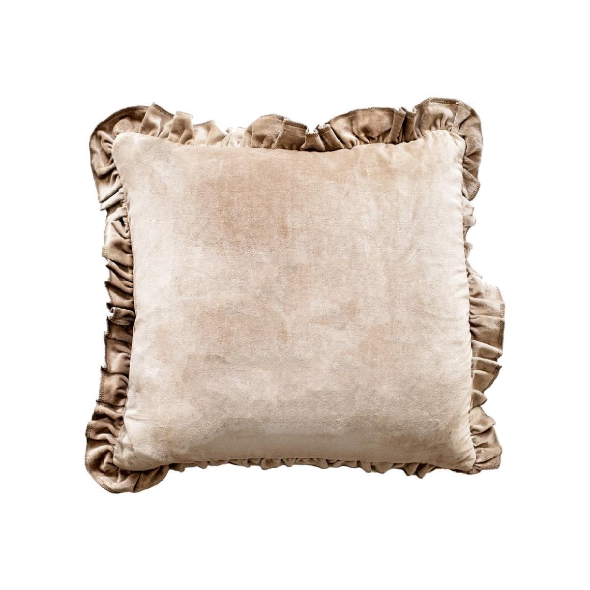 Delphine Frilled Velvet Cushion, Mink
