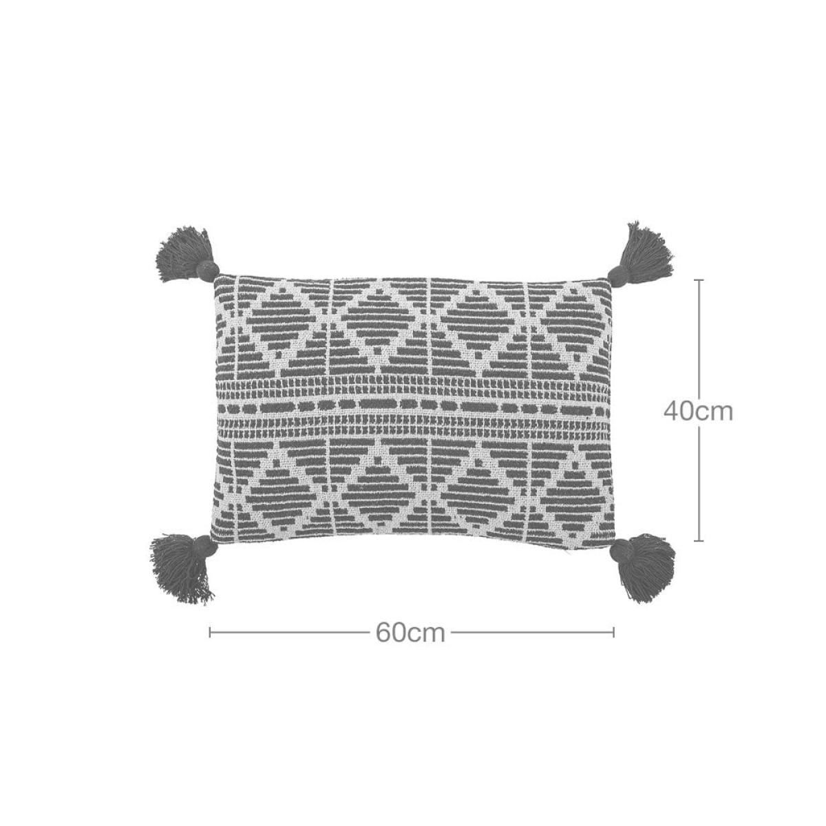 Rectangular Patterned Cushion with Tassels, Black and White – image 3