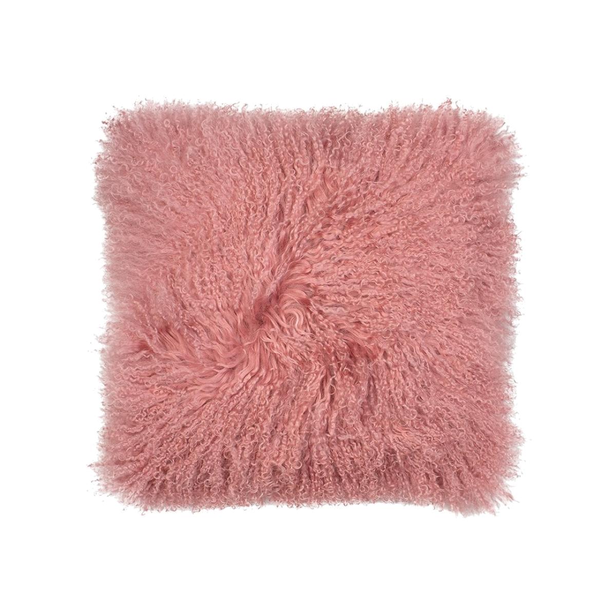 Mongolian Lambskin & Suede Cushion, Rosewood Pink