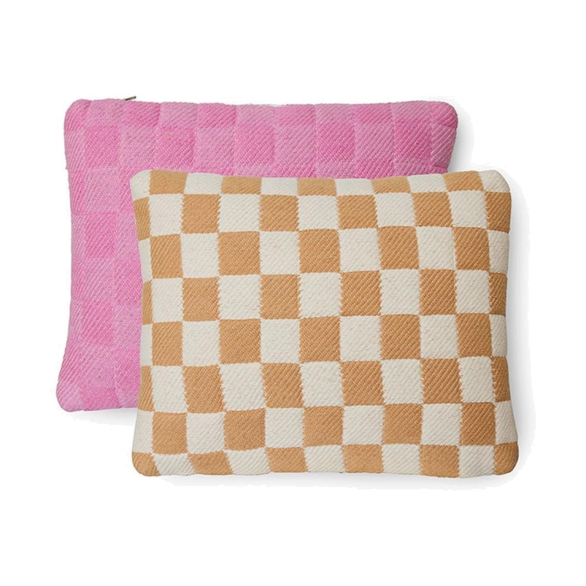 HKliving Checkered Woven Cushion, Grapefruit – image 1
