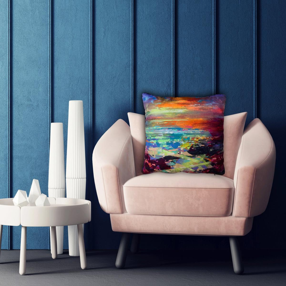 Scott Naismith Fractal Coast Velvet Square Cushion MultiColoured – image 2