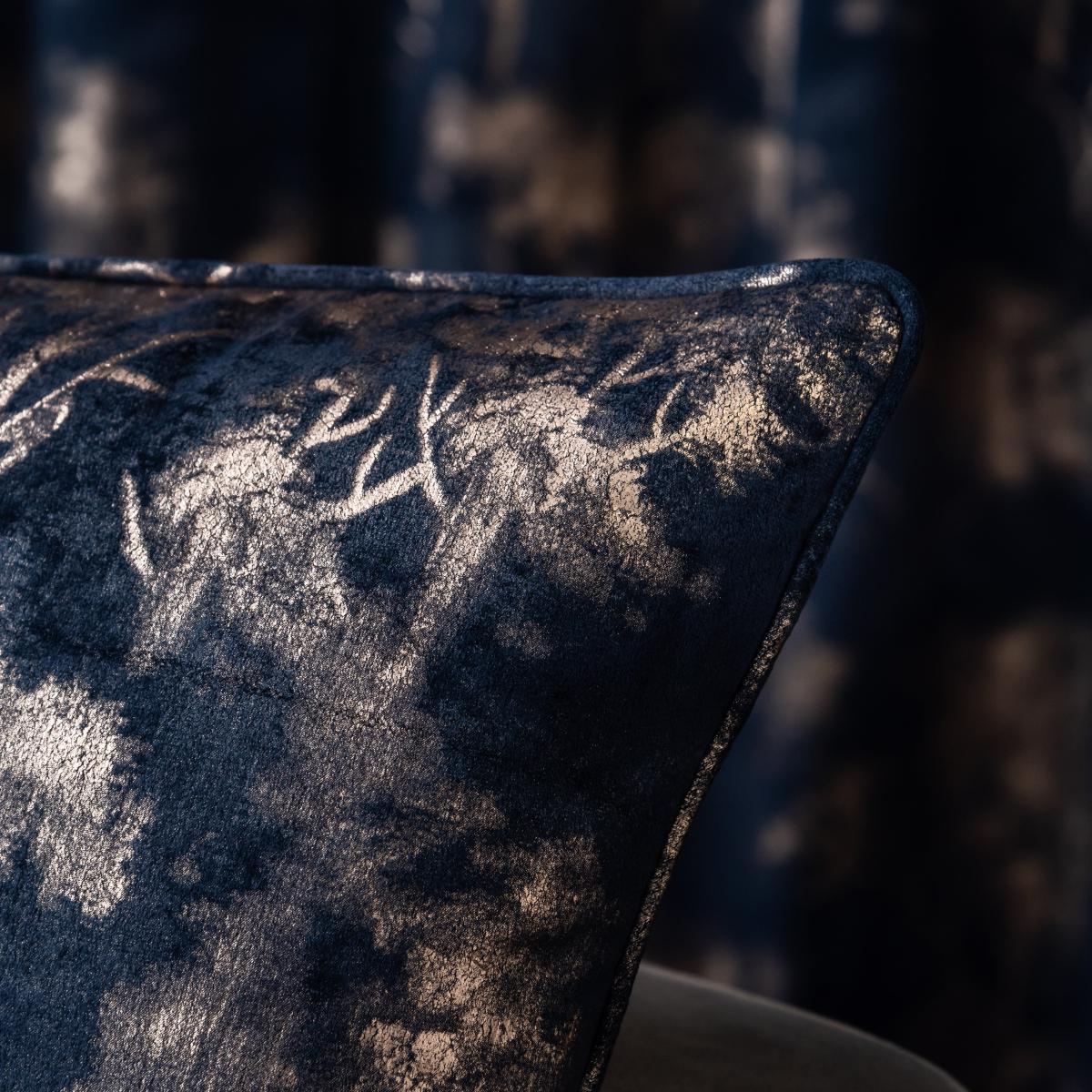Velour Tree Printed Cushion Navy Blue/Gold – image 2