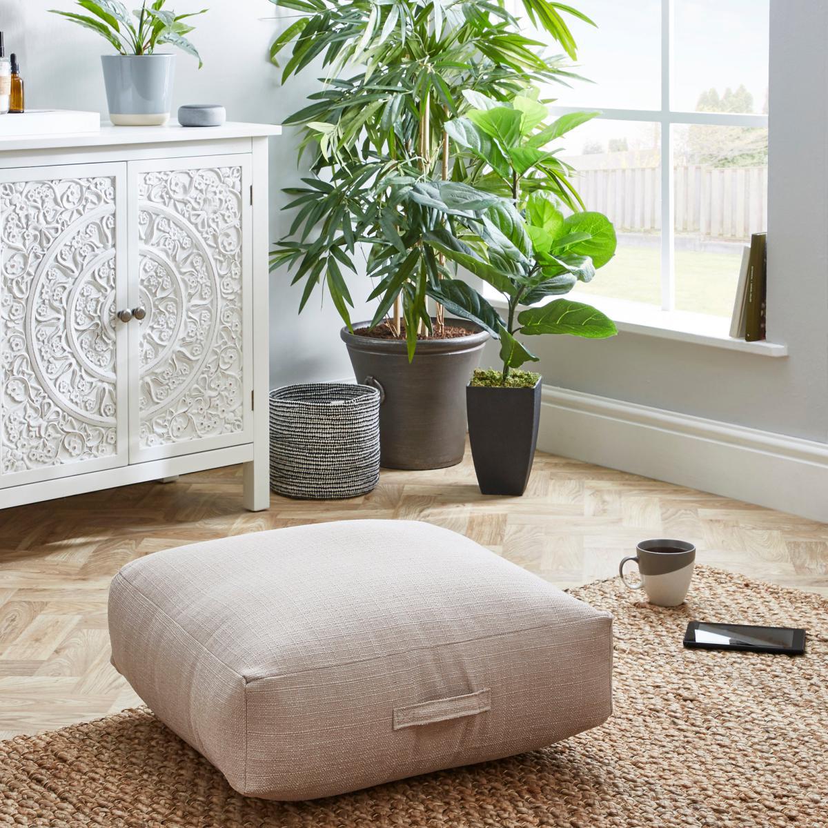 Slub Oatmeal Floor Cushion Beige – image 1