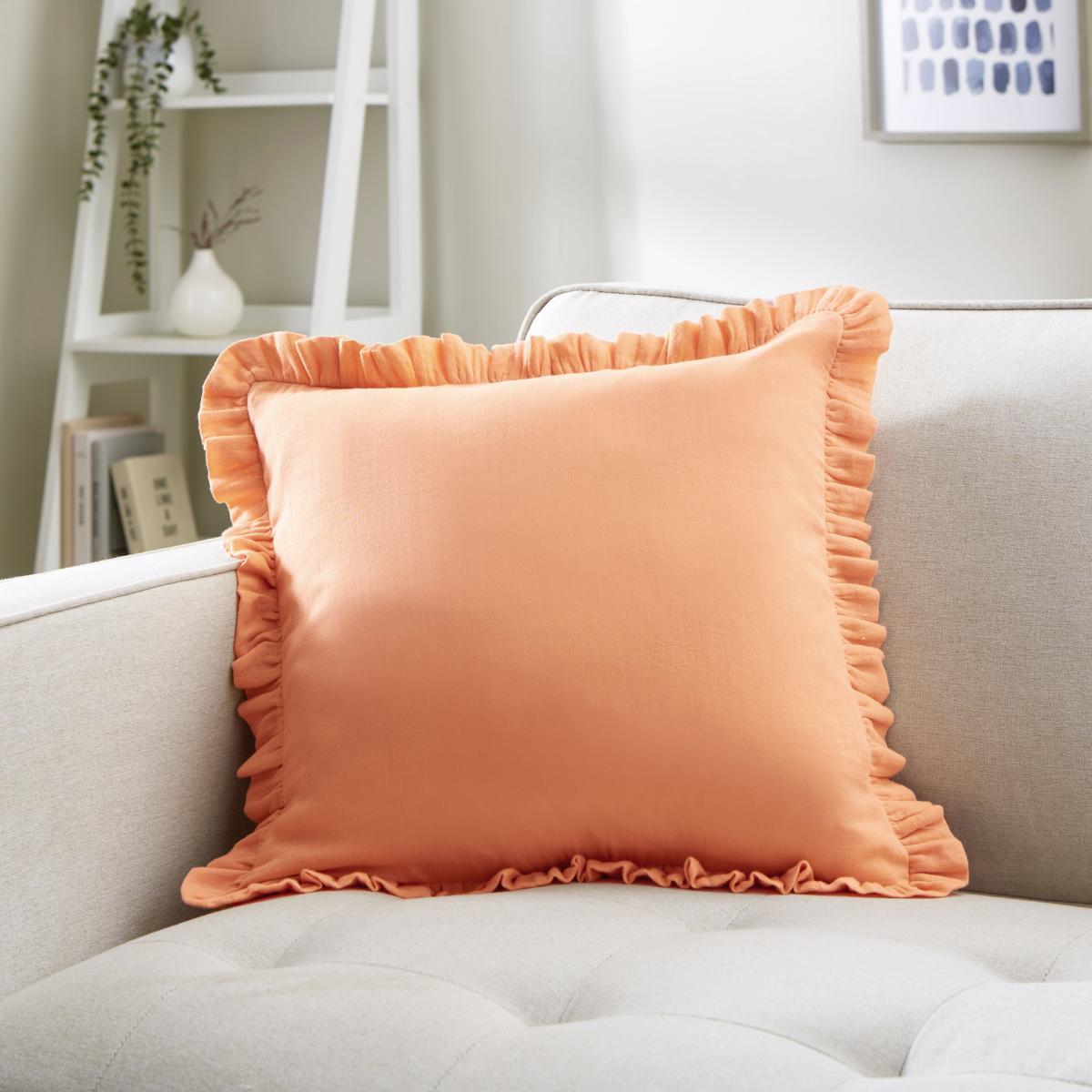 Frilled Gauze Square Cushion Apricot – image 1