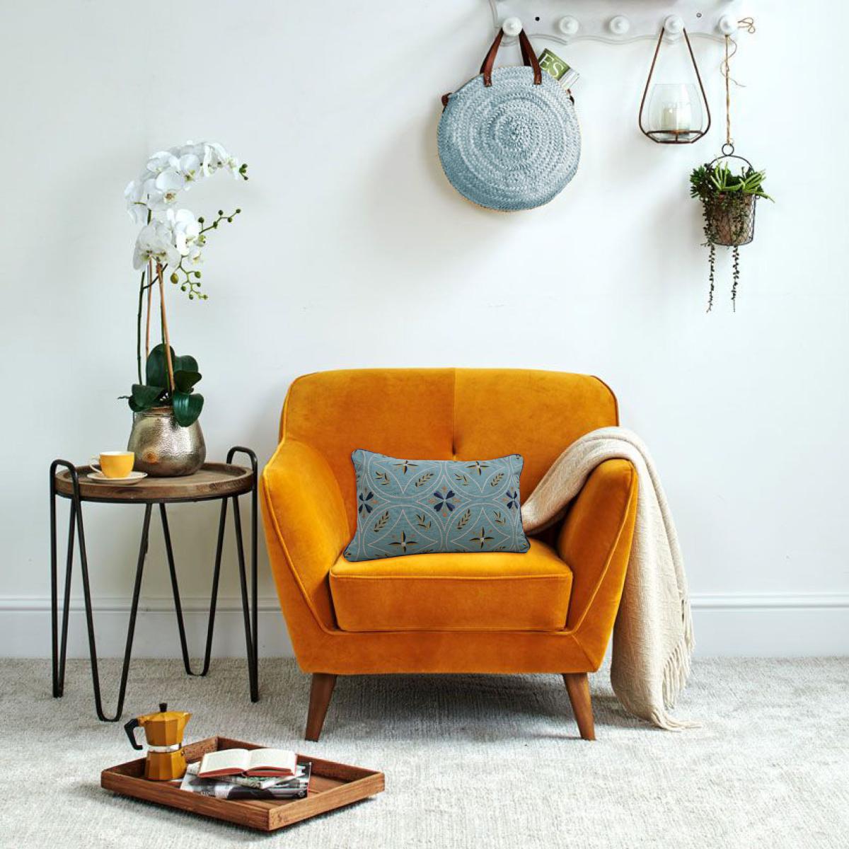 Harewood Cushion Blue, Yellow and Orange – image 5