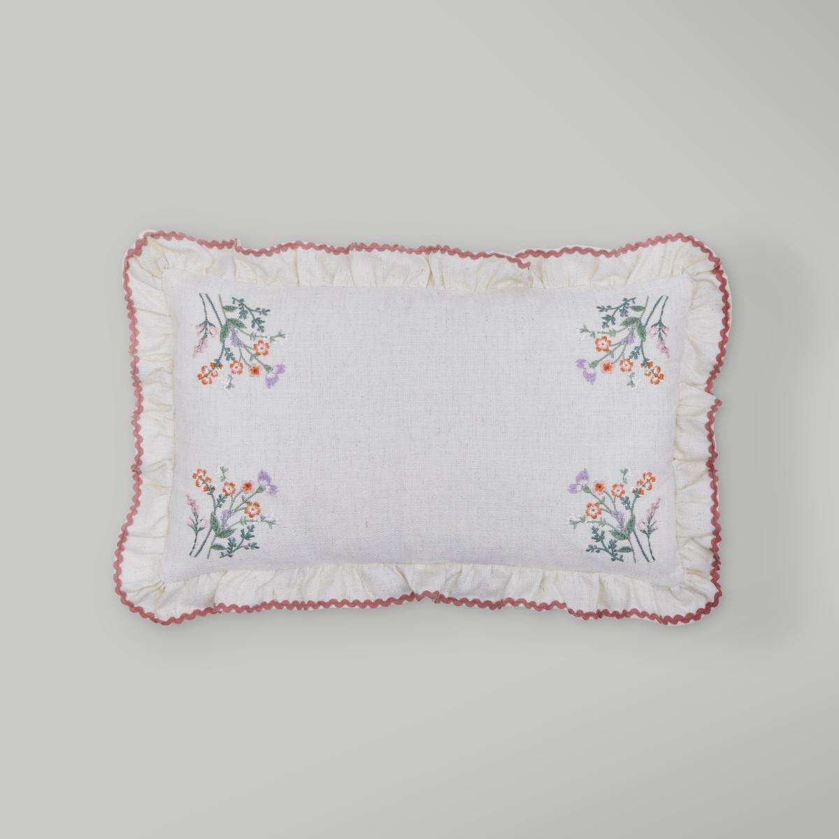 Primrose Floral Ruffle Edge Rectangular Cushion Natural – image 3