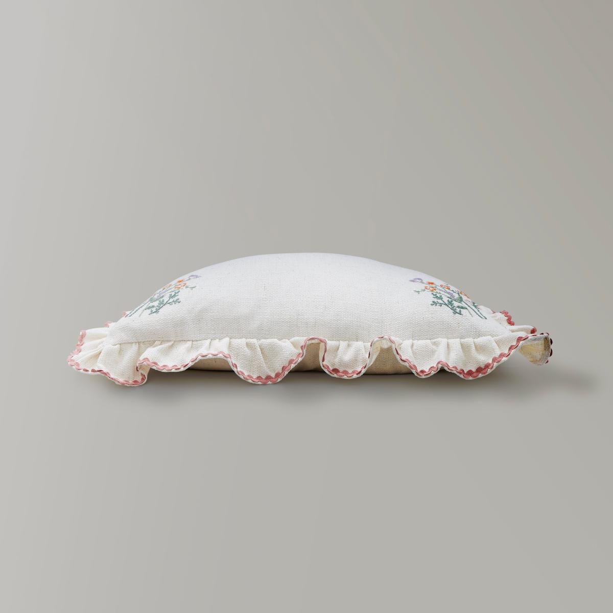 Primrose Floral Ruffle Edge Rectangular Cushion Natural – image 4