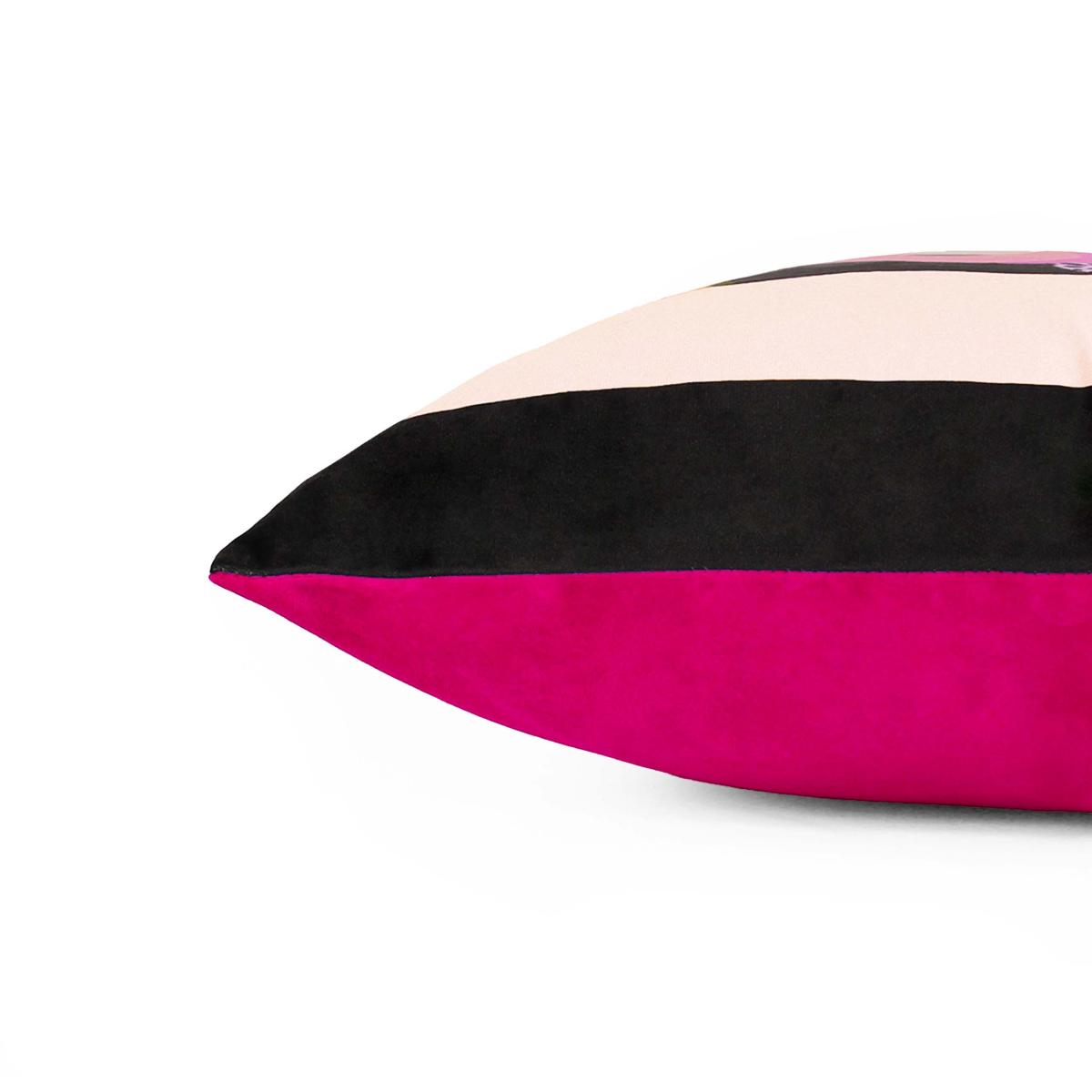 furn. Serpentine Fuschia Square Velvet Cushion Pink/Brown/Black – image 4