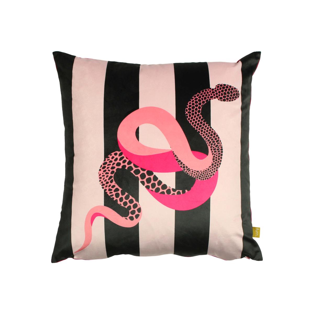 furn. Serpentine Fuschia Square Velvet Cushion Pink/Brown/Black – image 1
