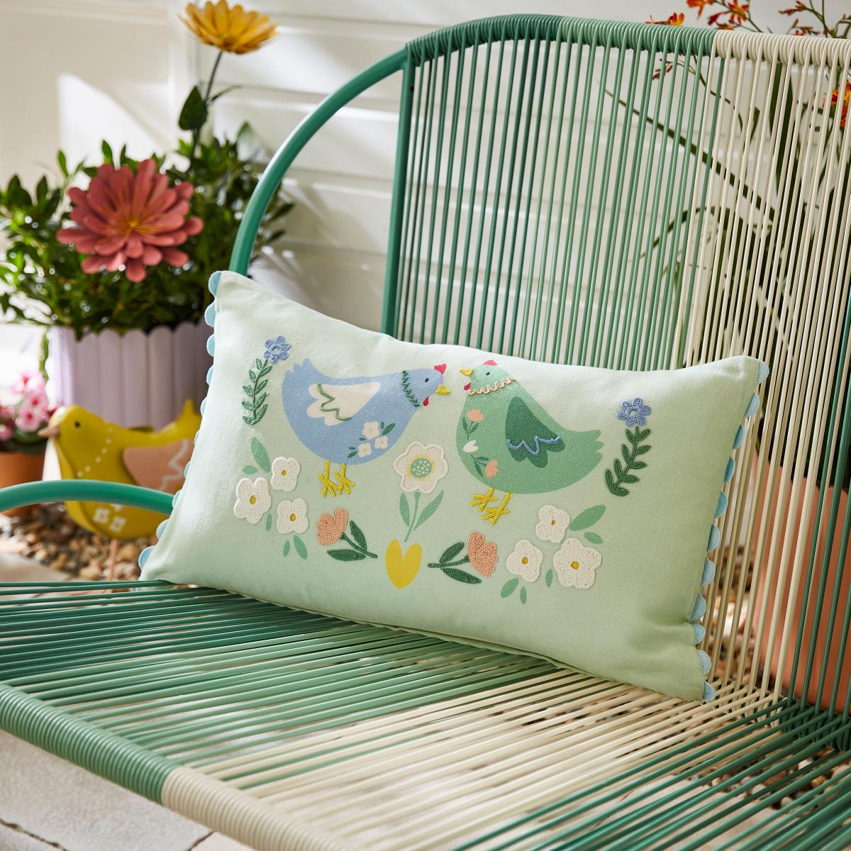 Embroidered Chicken Outdoor Square Cushion – image 2