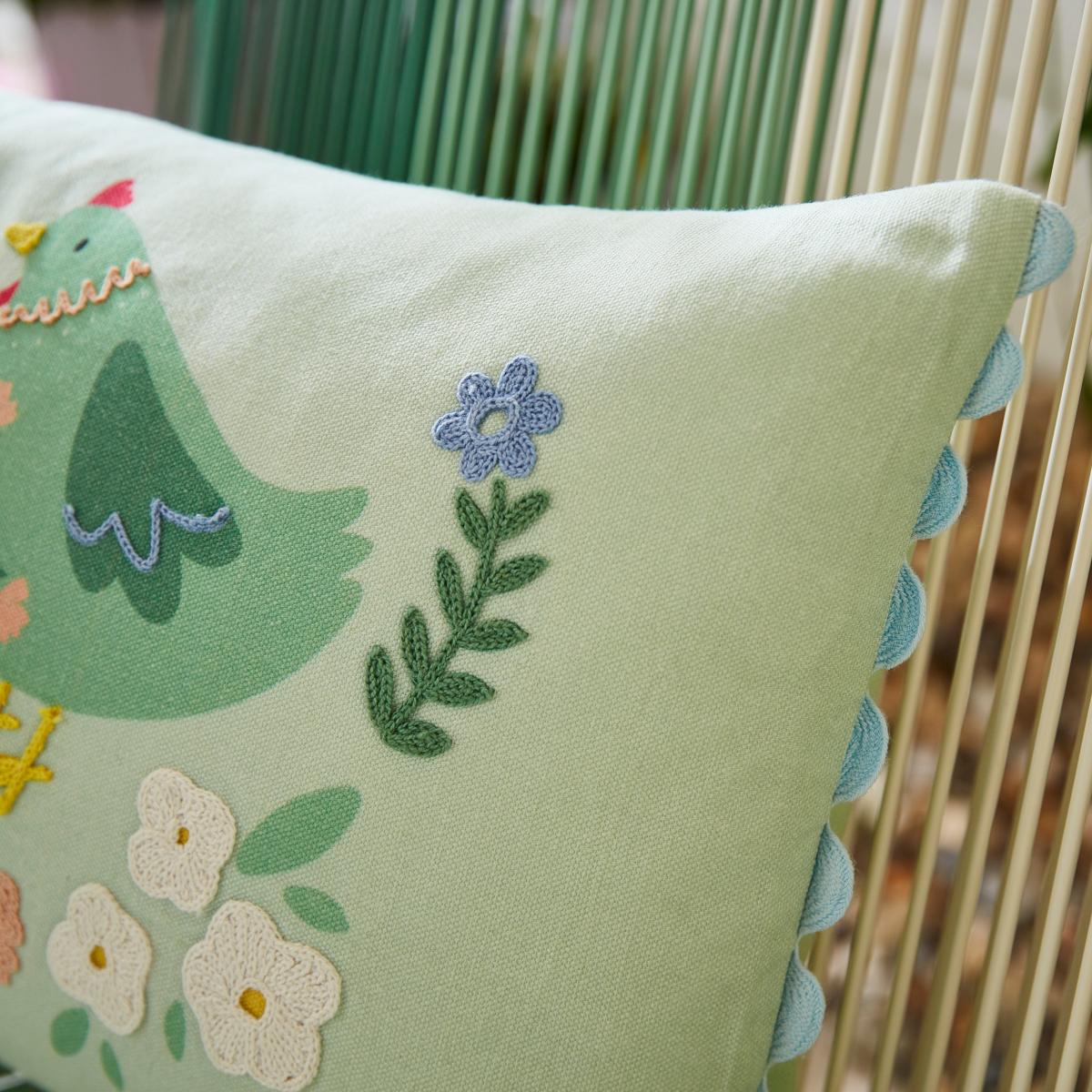Embroidered Chicken Outdoor Square Cushion – image 1