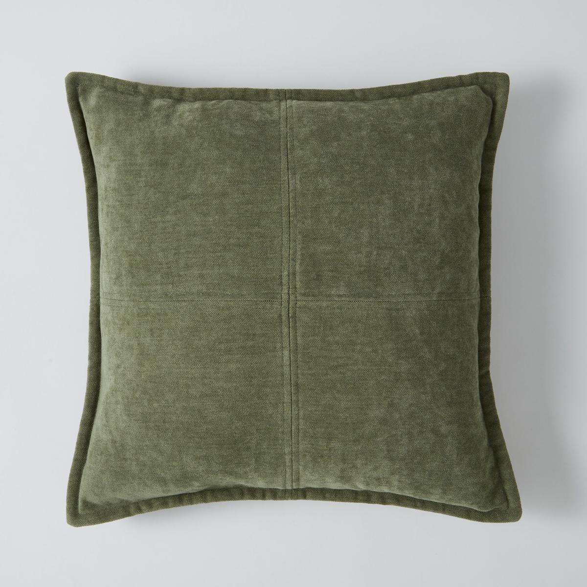 Chenille Patchwork Cushion Olive (Green) – image 3