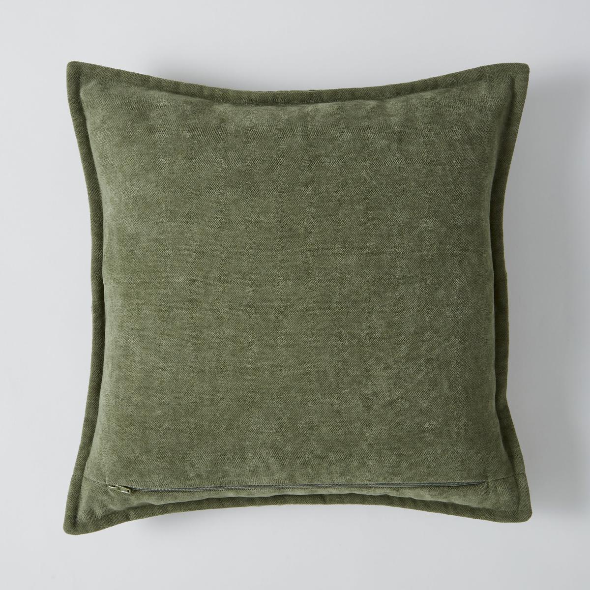 Chenille Patchwork Cushion Olive (Green) – image 5