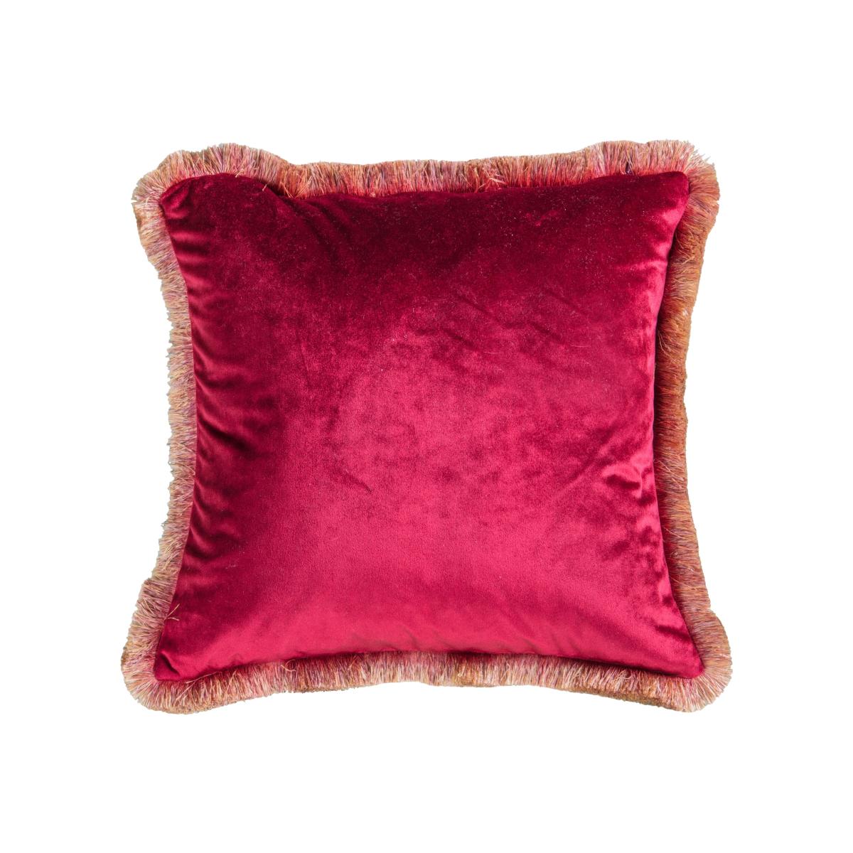 Fringed Velvet Cushion Red – image 1