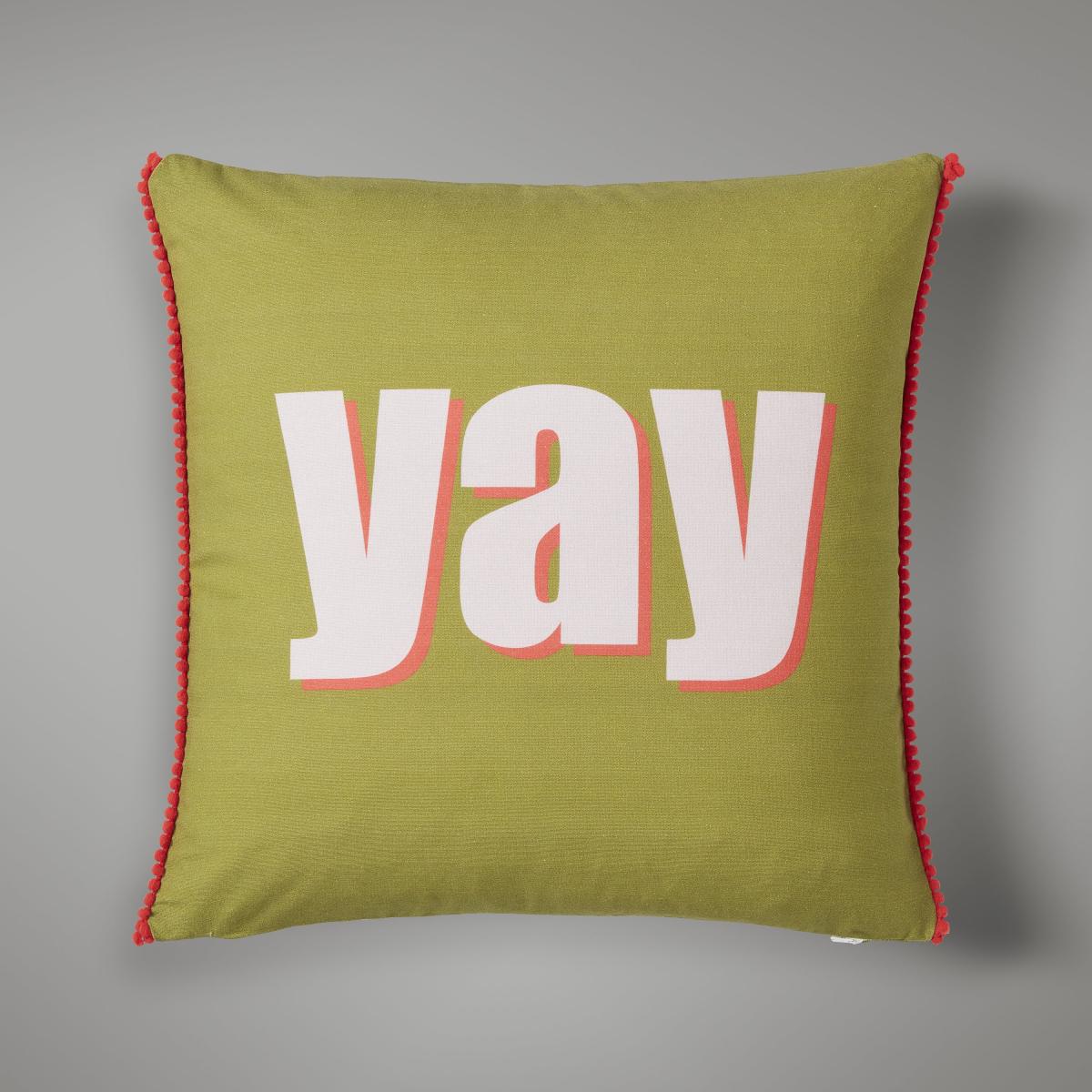 YAY Slogan Cushion Green/White – image 1