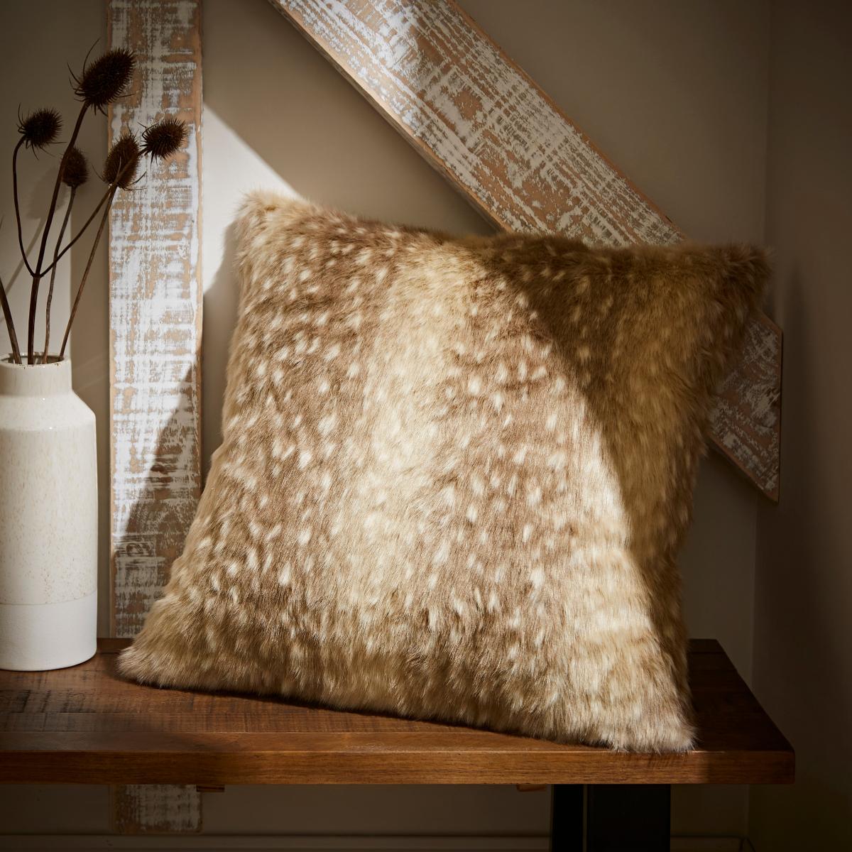 Deer Faux Fur Cushion MultiColoured – image 1