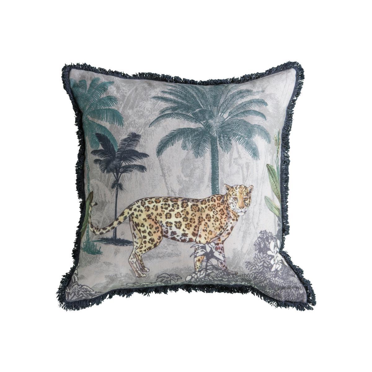 Leopard Fringe Cushion Grey – image 1