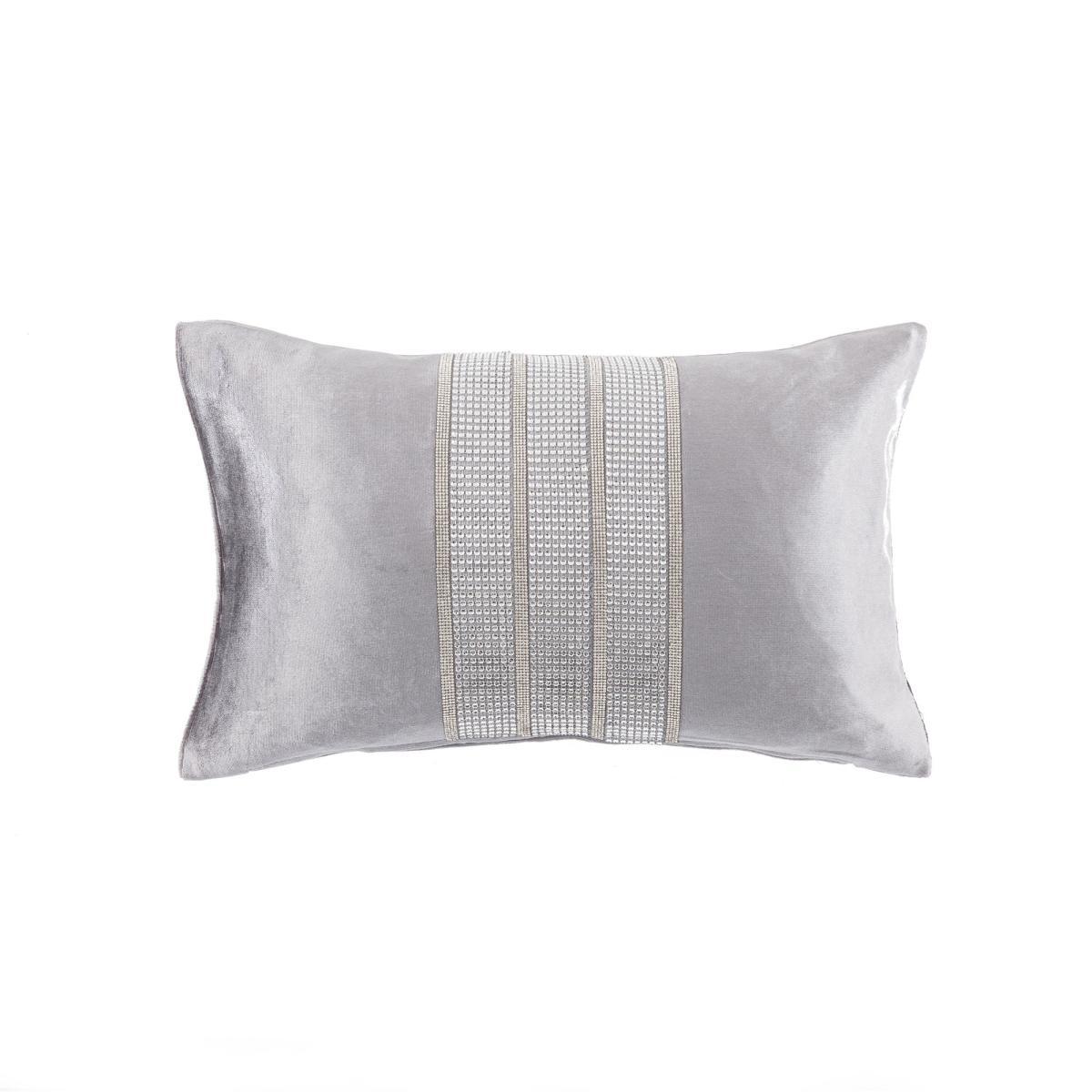 Banded Diamante Embellished Grey Boudoir Cushion Grey – image 2