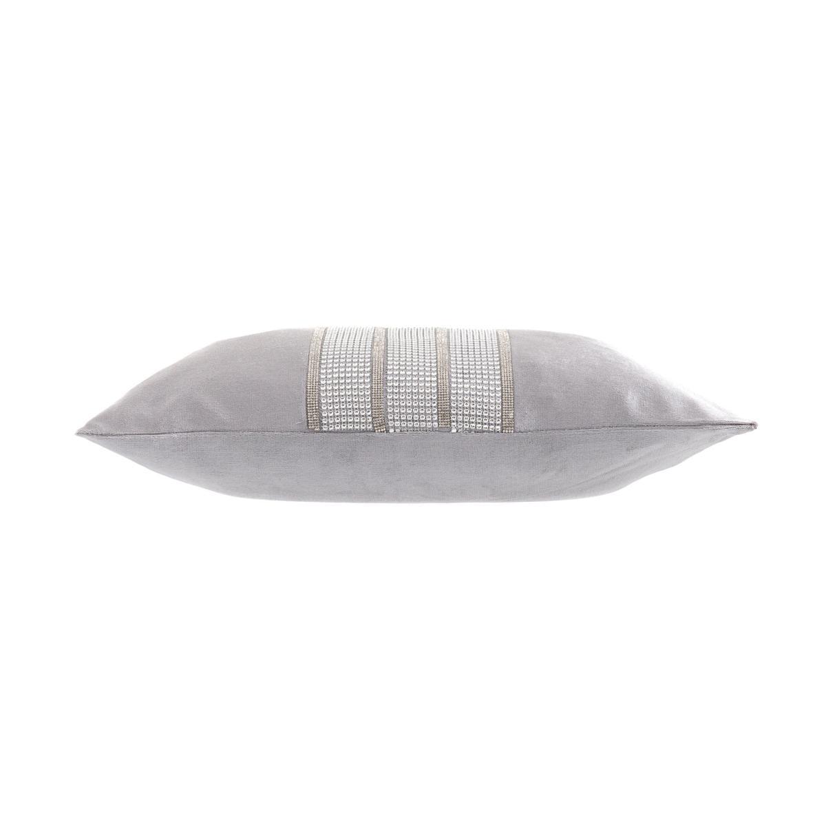 Banded Diamante Embellished Grey Boudoir Cushion Grey – image 3
