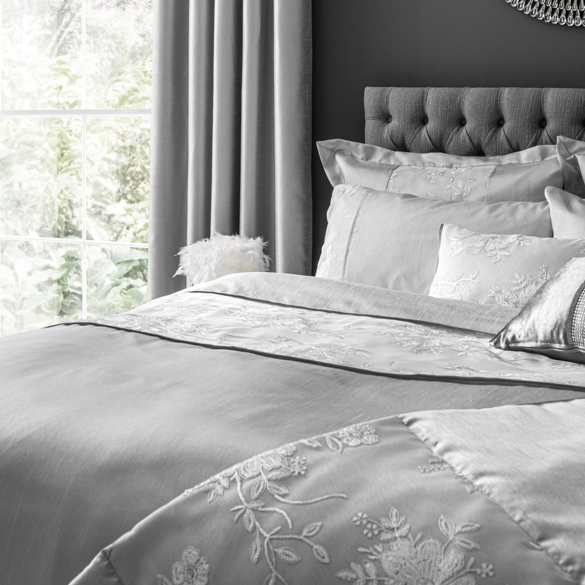 Banded Diamante Embellished Grey Boudoir Cushion Grey – image 4