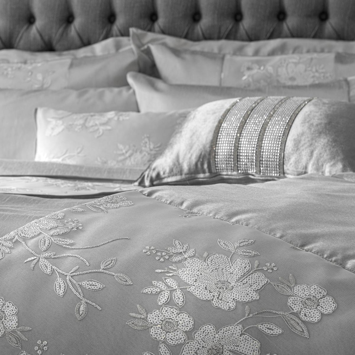 Banded Diamante Embellished Grey Boudoir Cushion Grey – image 5