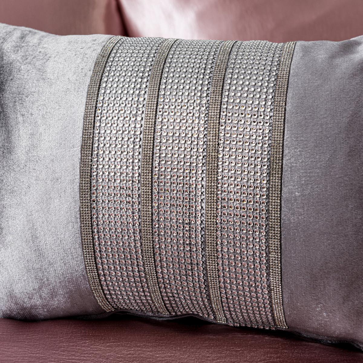 Banded Diamante Embellished Grey Boudoir Cushion Grey – image 6