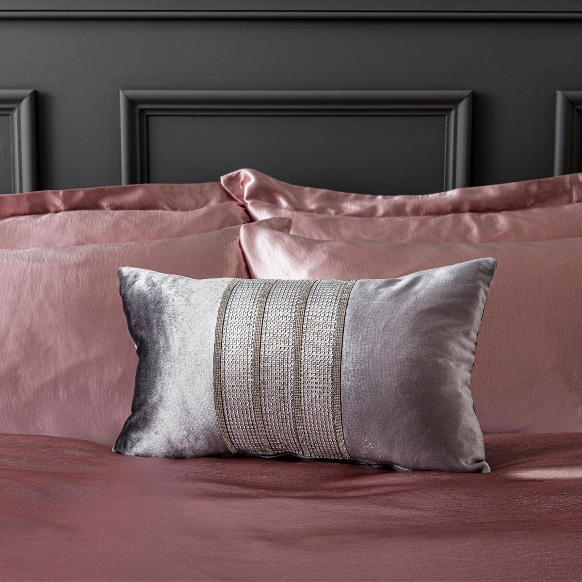 Banded Diamante Embellished Grey Boudoir Cushion Grey – image 7