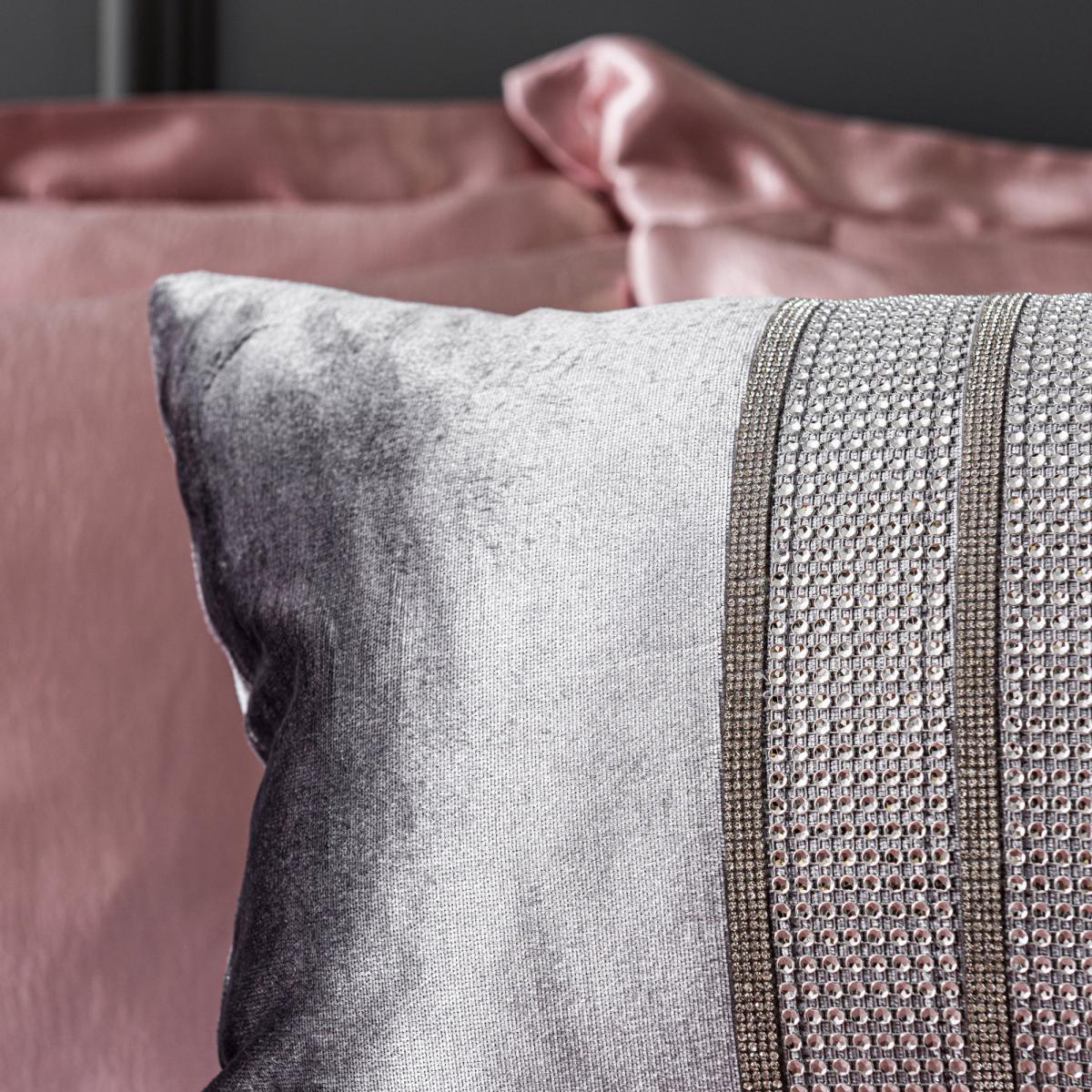 Banded Diamante Embellished Grey Boudoir Cushion Grey – image 8