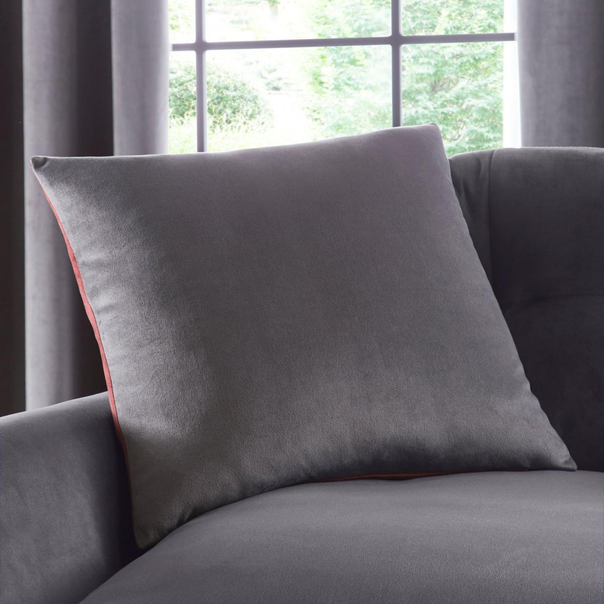 Reversible Merlot and Charcoal Velour Cushion Red and Charcoal – image 2