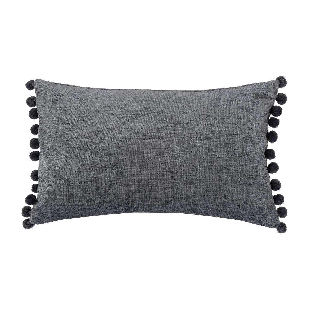 Chenille PomPom Boudoir Cushion Charcoal – image 1