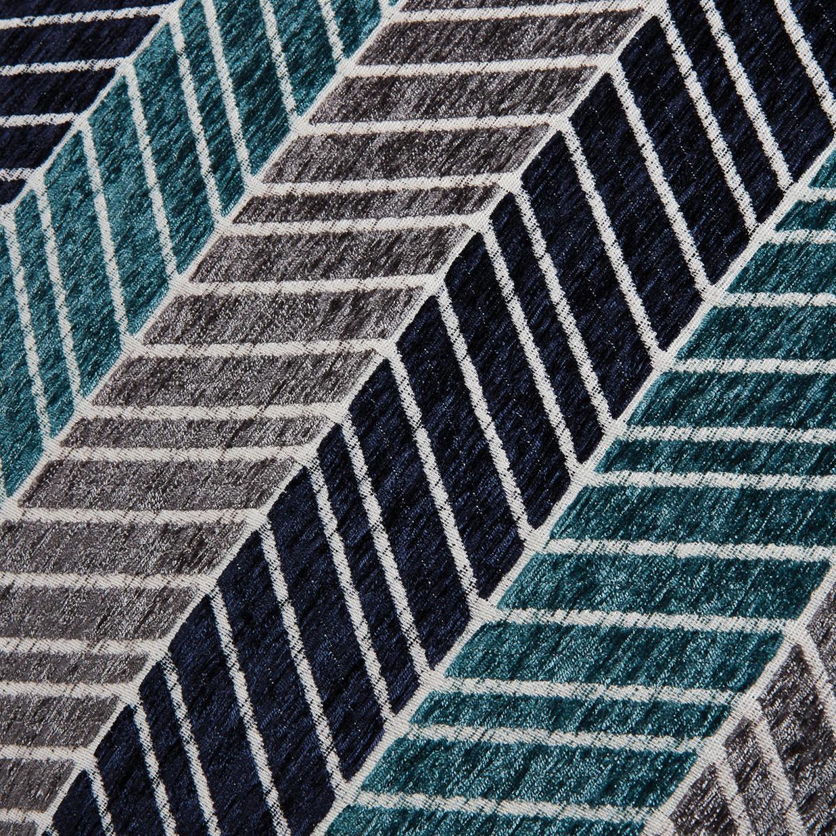 Chevron Chenille Cushion Teal Blue, Black and Grey – image 2