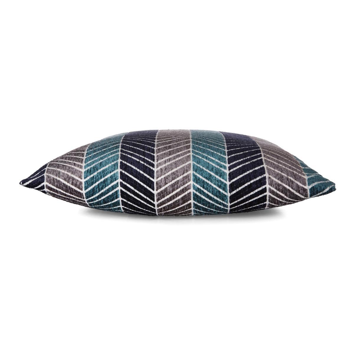 Chevron Chenille Cushion Teal Blue, Black and Grey – image 3