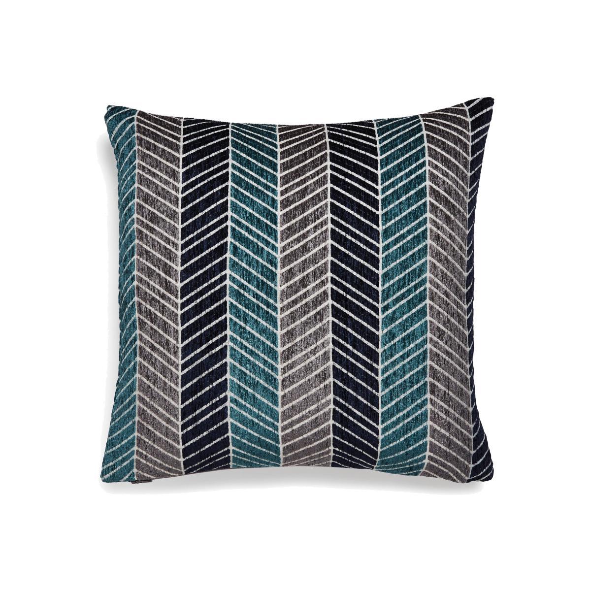 Chevron Chenille Cushion Teal Blue, Black and Grey – image 1