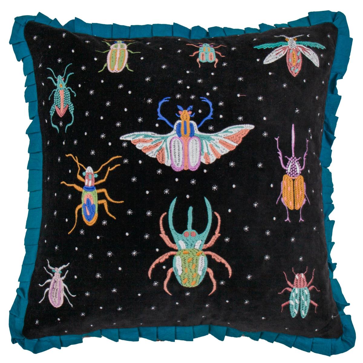 Darkling Beetles Frilled Square Cushion Teal (Blue) – image 2