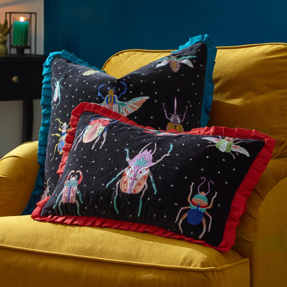Darkling Beetles Frilled Square Cushion Teal (Blue) – image 6
