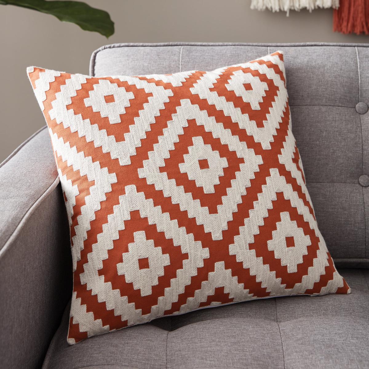 Geo Diamond Paprika Cushion Cover Orange and White – image 3