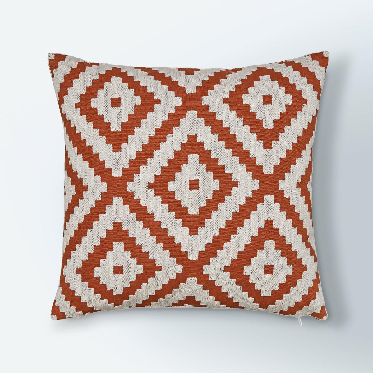 Geo Diamond Paprika Cushion Cover Orange and White – image 1