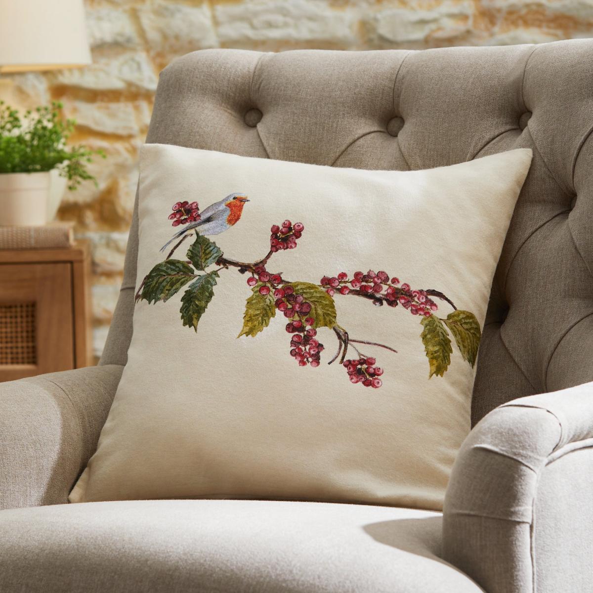 Brushed Cotton Robin Cushion Cream – image 1