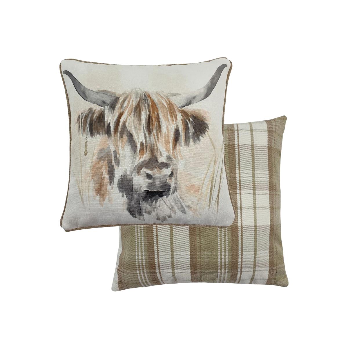 Watercolour Highland Cow Cushion Brown/White