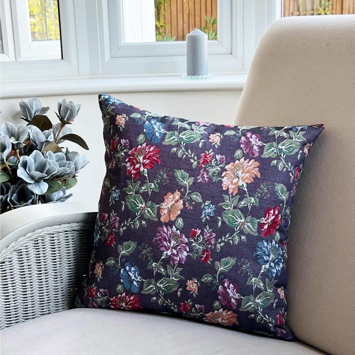 Daro Tapestry Blackcurrant Floral Square Cushion – image 1